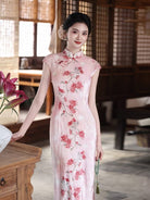 Beth and Brian Qipao-MYJ Peach Bloom pattern, pink midi Cheongsam