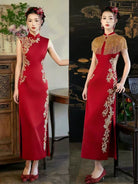 Beth and Brian Qipao-QX Heavy-duty Embroidered Tassel Engagement Cheongsam Set