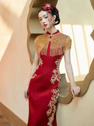 Beth and Brian Qipao-QX Heavy-duty Embroidered Tassel Engagement Cheongsam Set
