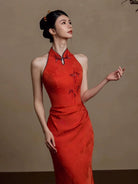 Beth and Brian Qipao-WNS Sleeveless, halter wedding fishtail Cheongsam