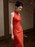 Beth and Brian Qipao-WNS Sleeveless, halter wedding fishtail Cheongsam