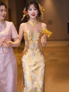 BethandBrianQipao-YNS Luxury Champagne Gold Tassel Wedding Qipao set