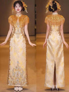 BethandBrianQipao-YNS Luxury Champagne Gold Tassel Wedding Qipao set