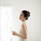 Beth and Brian Qipao-EC Bride Engagement Morning Robe, White Long Cheongsam