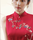 Beth and Brian Qipao-EC Floral embroidery, High-end red long Cheongsam