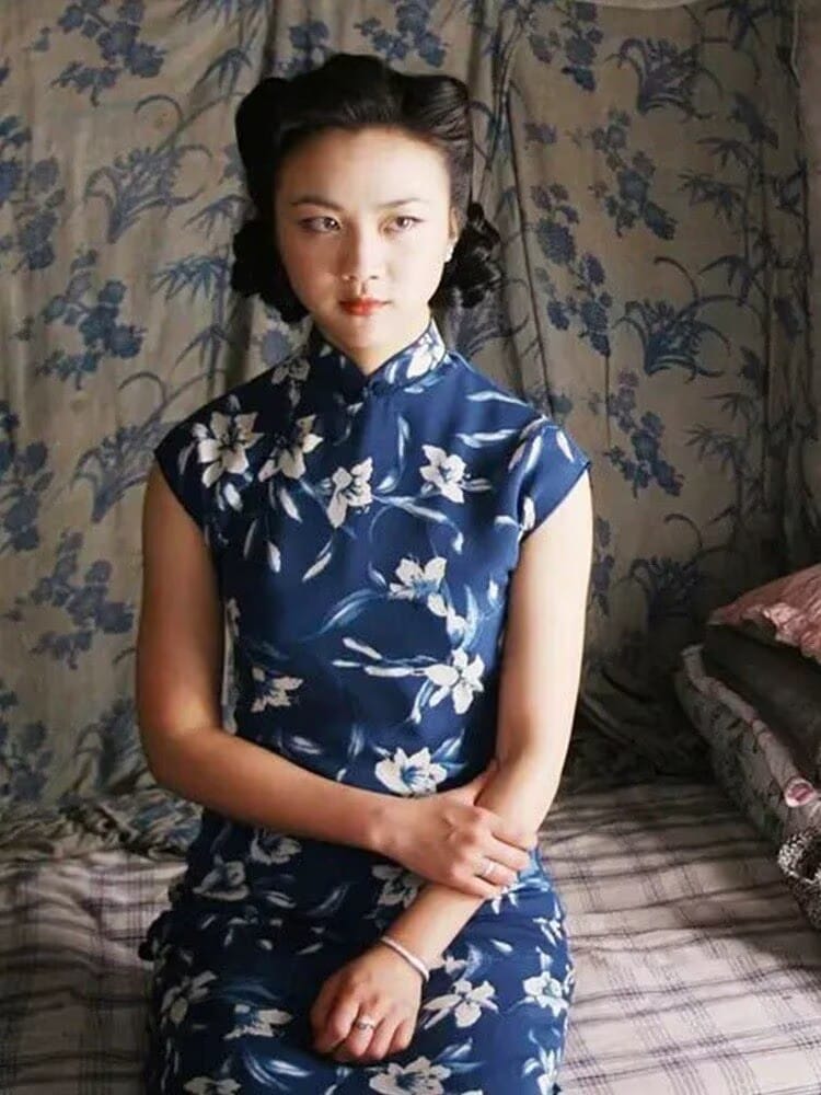 Beth and Brian Qipao - TZY Ms.Tang wei inspired floral pattern, artificial silk chiffon, long Cheongsam