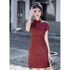 Beth and Brian Qipao-HLQ Summer collection, Bow Print Red Mini Cheongsam