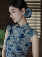 Beth and Brian Qipao-HLQ Flocking fabric, rose pattern long Cheongsam