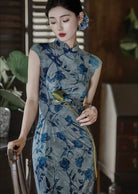 Beth and Brian Qipao-HLQ Flocking fabric, rose pattern long Cheongsam