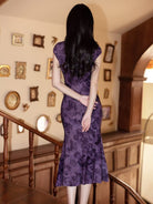Beth and Brian Qipao-LSB Flocking fabric, water drop collar, butterfly midi Cheongsam
