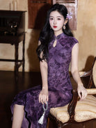 Beth and Brian Qipao-LSB Flocking fabric, water drop collar, butterfly midi Cheongsam