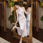Beth and Brian Qipao-SMQ Spring collectionn, water drop collar, velvet midi Cheongsam