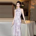 Beth and Brian Qipao-SMQ Spring collectionn, water drop collar, velvet midi Cheongsam