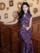 Beth and Brian Qipao-LSB Flocking fabric, water drop collar, butterfly midi Cheongsam