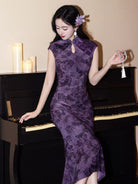 Beth and Brian Qipao-LSB Flocking fabric, water drop collar, butterfly midi Cheongsam