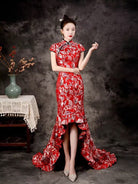 Beth and Brian Qipao-ZYX Luxury Mermaid Train Cheongsam, Fan Pattern Long Cheongsam