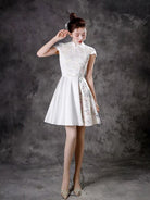 Beth and Brian Qipao-ZYX Floral pattern, A line, prom short Cheongsam