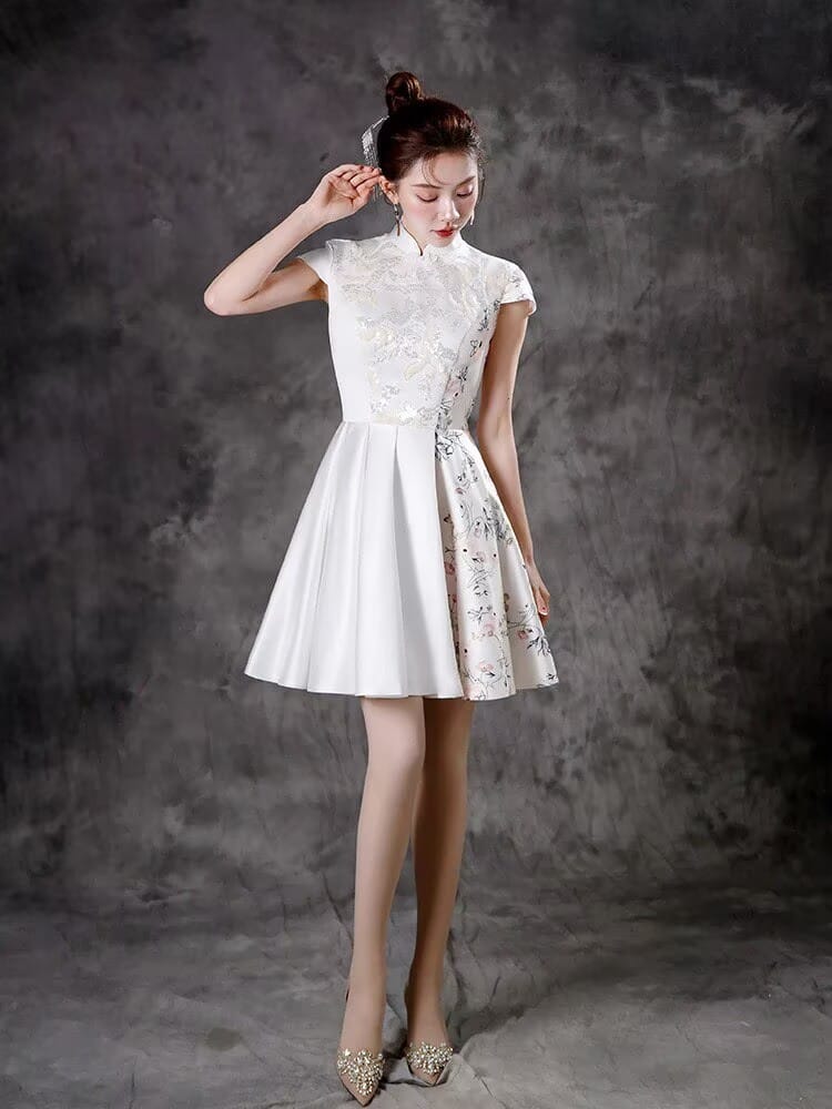 Beth and Brian Qipao-ZYX Floral pattern, A line, prom short Cheongsam