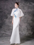 Beth and Brian Qipao-ZYX High-end Performance Dress, Mermaid Cheongsam with Sheer Overlay
