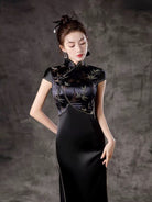 Beth and Brian Qipao-ZYX Luxury Runway Performance Dress, Bamboo Leaf Pattern Long Cheongsam