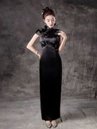 Beth and Brian Qipao-ZYX Luxury Runway Performance Dress, Bamboo Leaf Pattern Long Cheongsam