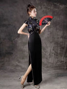 Beth and Brian Qipao-ZYX Luxury Runway Performance Dress, Bamboo Leaf Pattern Long Cheongsam