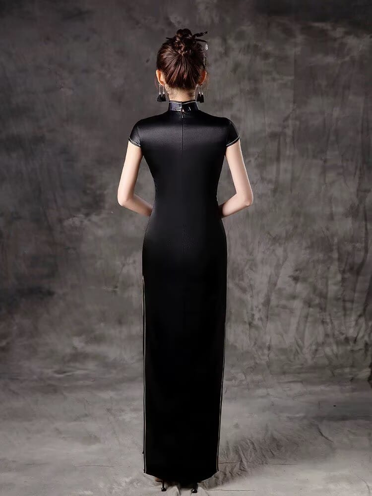 Beth and Brian Qipao-ZYX Luxury Runway Performance Dress, Bamboo Leaf Pattern Long Cheongsam