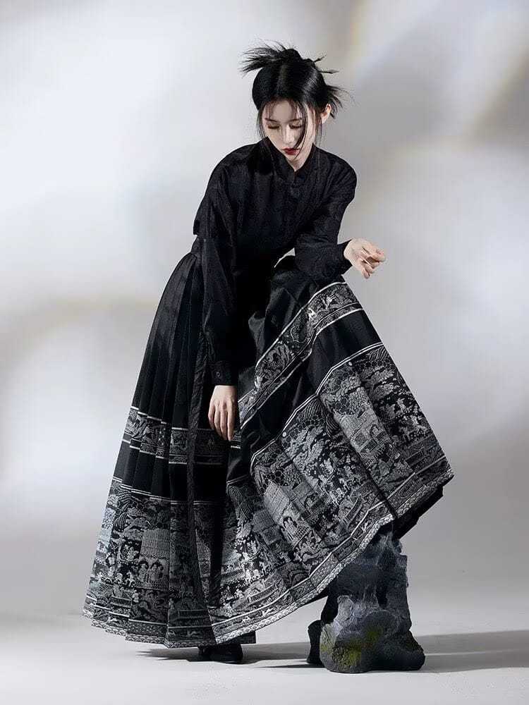 Beth and Brian Qipao-MZ Ming Dynasty, Subtle Oriental Style, long MaMian Qun set 馬面裙