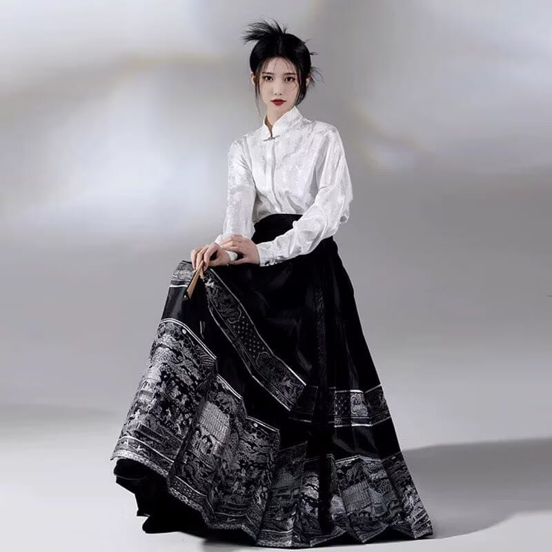 Beth and Brian Qipao-MZ Ming Dynasty, Subtle Oriental Style, long MaMian Qun set 馬面裙