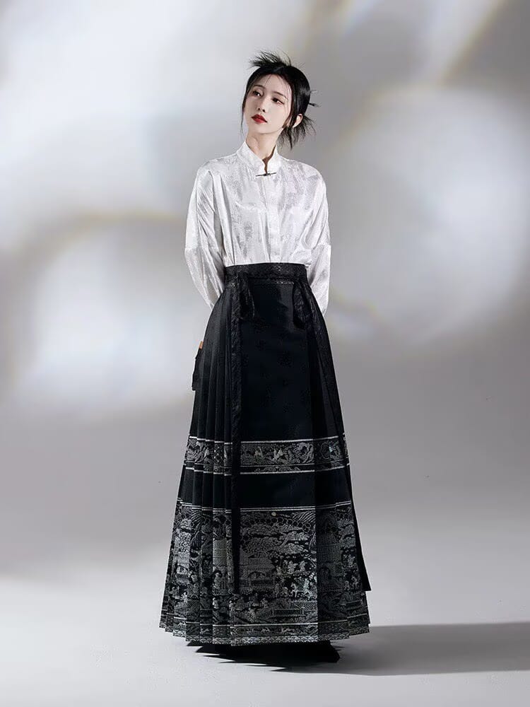 Beth and Brian Qipao-MZ Ming Dynasty, Subtle Oriental Style, long MaMian Qun set 馬面裙