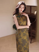 Beth and Brian Qipao-MYJ Retro style, floral yellow midi Cheongsam