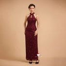 Beth and Brian Qipao-SD Exclusive designer collection, black sequins long Qipao