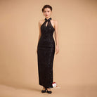 Beth and Brian Qipao-SD Exclusive designer collection, black sequins long Qipao