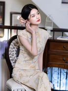 Beth and Brian Qipao-LSB Floral pattern, light yellow long Cheongsam