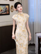 Beth and Brian Qipao-LSB Floral pattern, light yellow long Cheongsam
