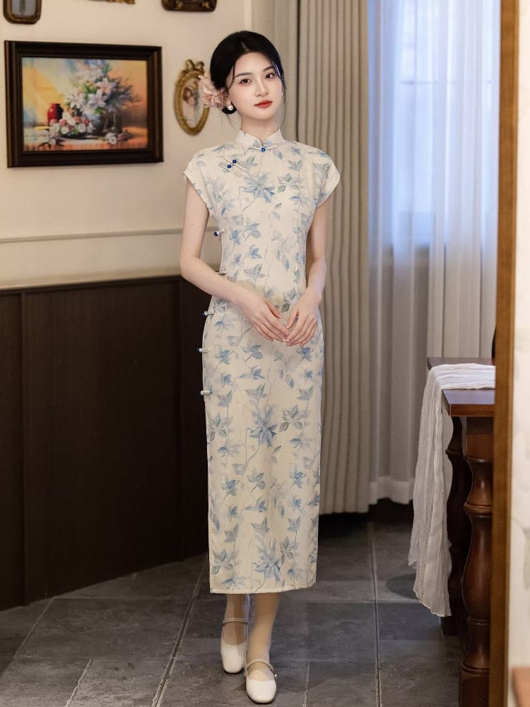 Beth and Brian Qipao-LSB Summer collection, blue ramie long Cheongsam