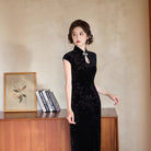 Beth and Brian Qipao-MYJ Water drop collar, rose pattern long Cheongsam