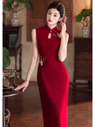 Beth and Brian Qipao-LSB Butterfly embroidery, water drop collar, sleeveless long Cheongsam