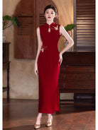 Beth and Brian Qipao-LSB Butterfly embroidery, water drop collar, sleeveless long Cheongsam