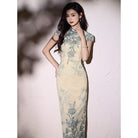 Beth and Brian Qipao-LSB Blue and white porcelain pattern, mesh long Cheongsam