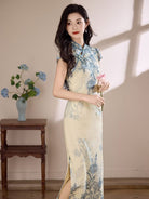Beth and Brian Qipao-LSB Blue and white porcelain pattern, mesh long Cheongsam