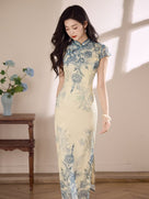 Beth and Brian Qipao-LSB Blue and white porcelain pattern, mesh long Cheongsam