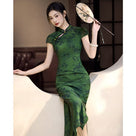 Beth and Brian Qipao-LSB Blue and white porcelain pattern, mesh long Cheongsam