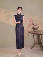 Beth and Brian Qipao-TQX Hong Kong Style, Stripe Pattern, Satin Long Cheongsam