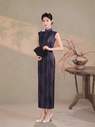 Beth and Brian Qipao-TQX Hong Kong Style, Stripe Pattern, Satin Long Cheongsam