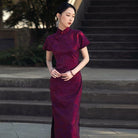 Beth and Brian Qipao-SMQ Ancient Craft Full Placket, purple midi Cheongsam