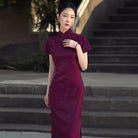 Beth and Brian Qipao-SMQ Ancient Craft Full Placket, purple midi Cheongsam