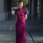 Beth and Brian Qipao-SMQ Ancient Craft Full Placket, purple midi Cheongsam