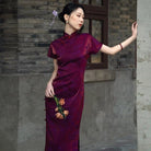 Beth and Brian Qipao-SMQ Ancient Craft Full Placket, purple midi Cheongsam
