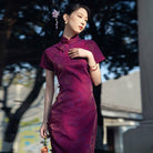 Beth and Brian Qipao-SMQ Ancient Craft Full Placket, purple midi Cheongsam